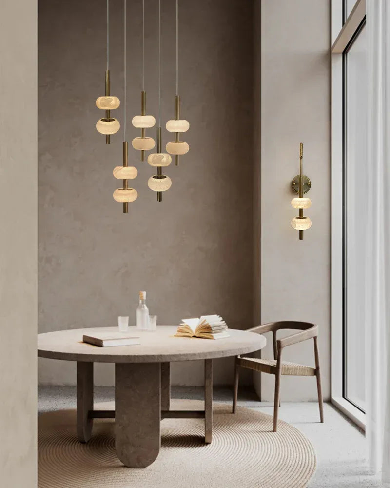 Villa 5 Light New Age Brass Cluster Pendant Light with 4in White Spanish Alabaster Shades Modern Pendant lamp