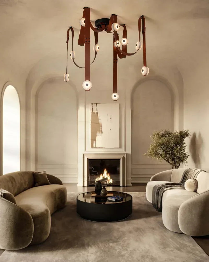 LED Module Snaps Alabaster Pug in Pendant Lighting with Extension Leather Straps Modern Pendant lamp