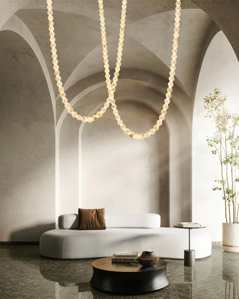 High Lighting Foyer Luxury Custom Ceiling Peal Chandelier with cluster alabaster globes for 3 chains Modern Pendant lamp