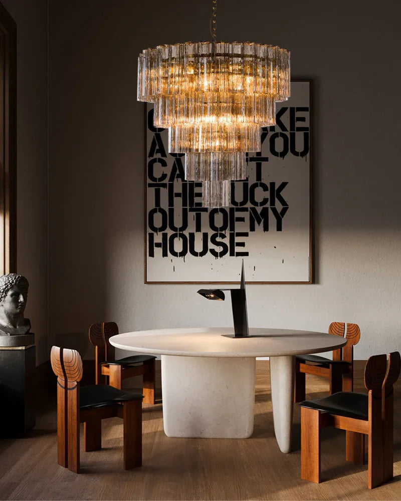 Luxury Tiered Smoked Glass Tube Murano Chandelier in Chrome Frame American chandelier