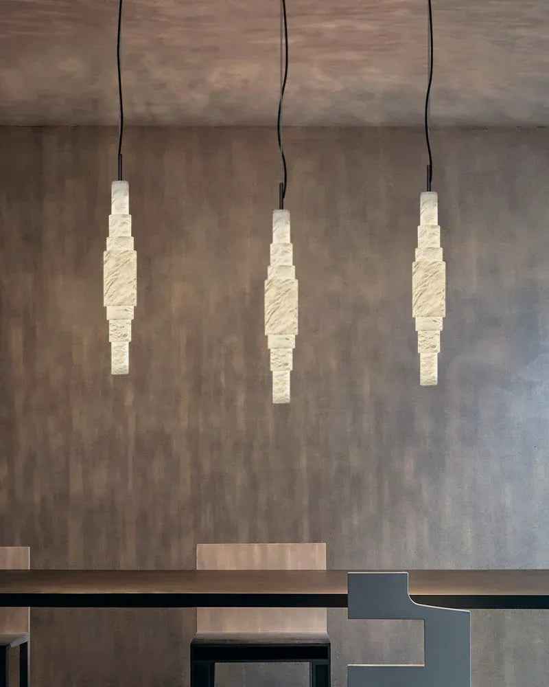LightsStory Series Ethereal Pendant Light | Dual-Cascade Natural Alabaster Stone, Natural Stone Texture for Dining rooms, living spaces, and entryways Vintage Simple Pendant Lamp