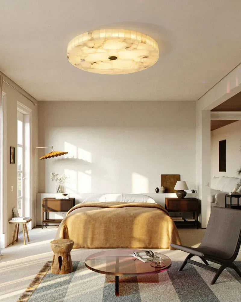 Modern White Spanish Marble Round Ceiling Light, Dia 16“/20"/24",18W to 48W Flush Mounted Ceiling Lamp
