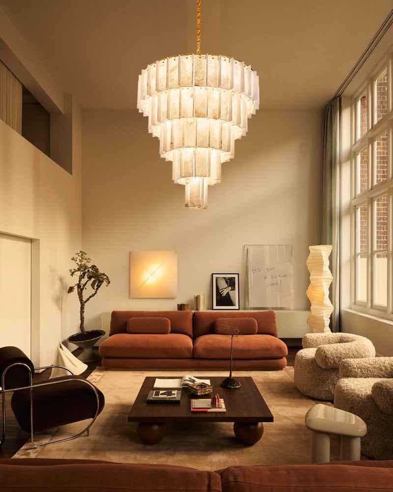 Boxed Alabaster Lattice Chandeliers - Handcarved Rectangular Stone