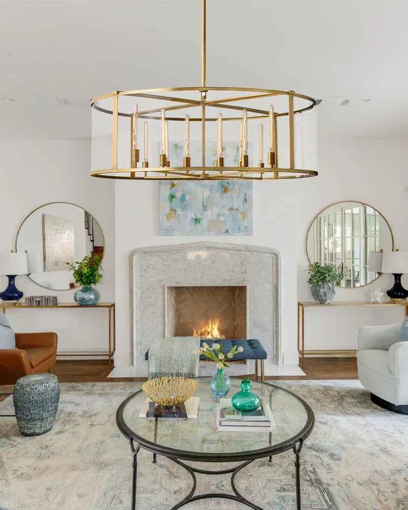 Geometric Halogen Glass Lantern Chandelier. Modern Brass & Black Steel. American Vintage chandelier lamp