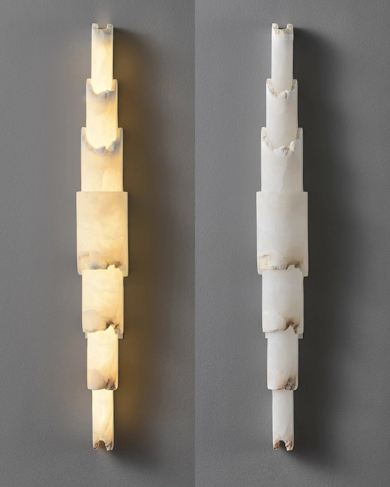 Long Cylinder 5 Layers Flush Mount White Alabaster Shade Wall Sconces 36" of Height