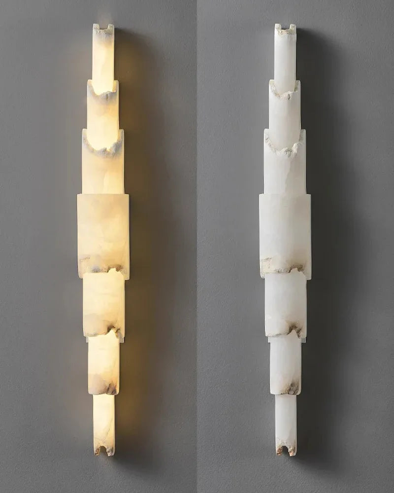 Long Cylinder 5 Layers Flush Mount White Alabaster Shade Wall Sconces 36" of Height Flush Mounted Wall Sconce Lamp