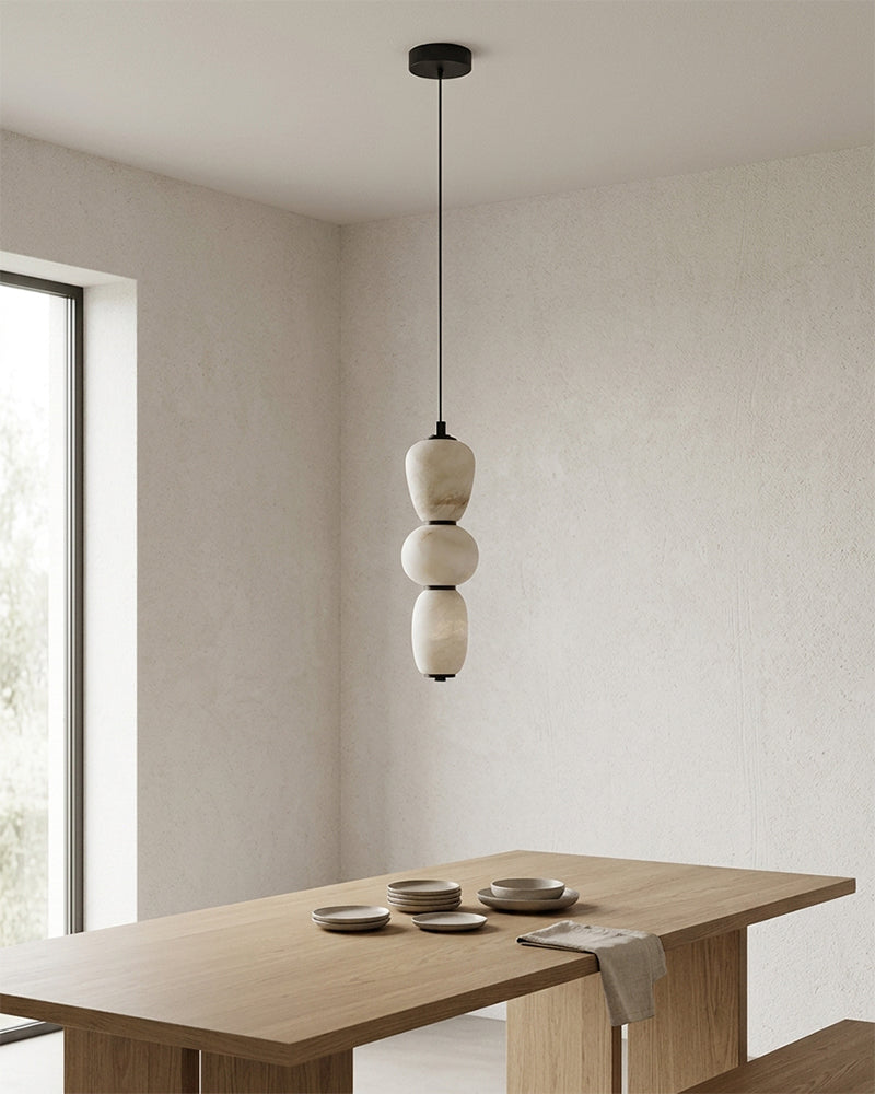 Alabaster Linear Totem Pendant Light - Natural Spanish Alabaster, Serene Matte Trim - Kitchen Islands & Dining Rooms