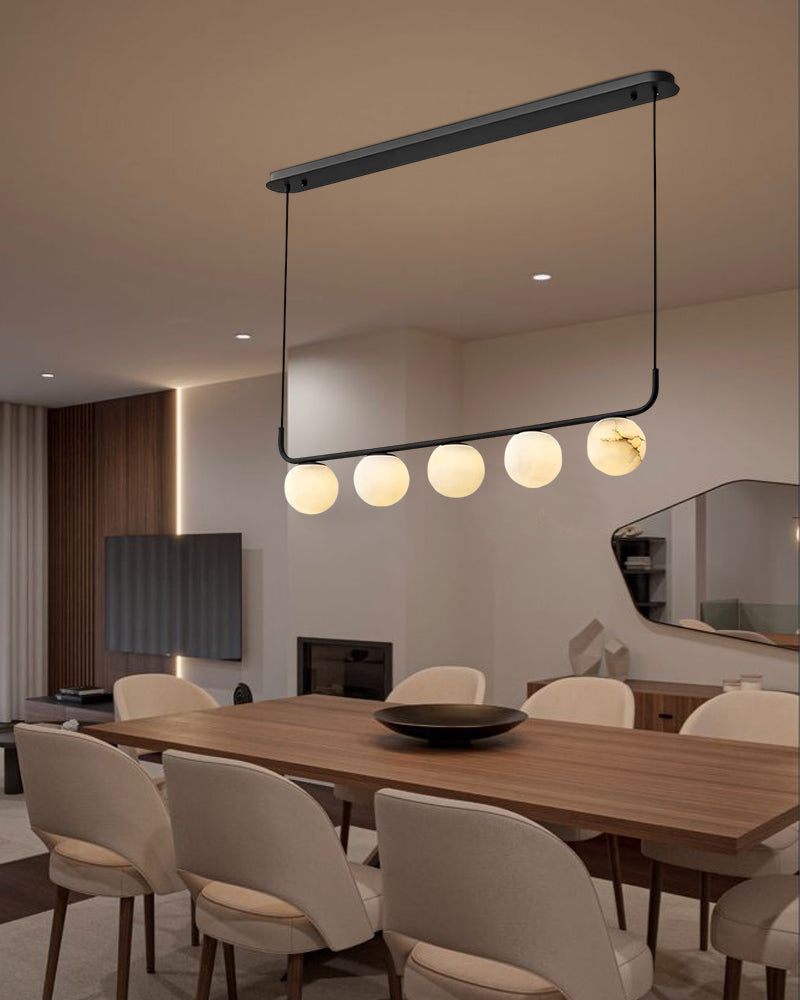 Stunning Double Alabaster Globes Pendant Suspension Light Lacquered Burnished Brass/Bronze