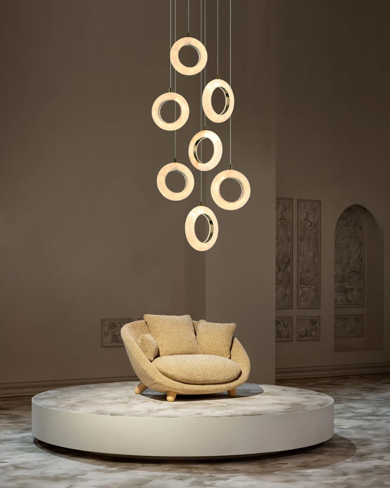 Elegant Stairwell Cluster Lighting LED Alabaste Circular Adjustable Pendant Light Fixtures