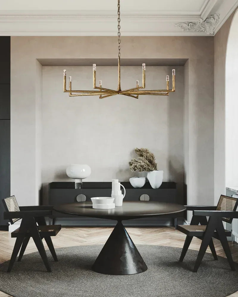 Thod Hand-Forged Iron Linear Chandeliers Black Wide 54" 72" 95" for Dining table American Vintage chandelier lamp