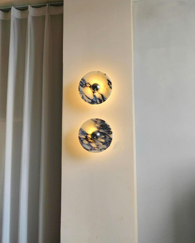 Contemporary Nordic Round Iron Marble LED Vanity Wall Sconce Lamp Wide 8" 10" 12"
