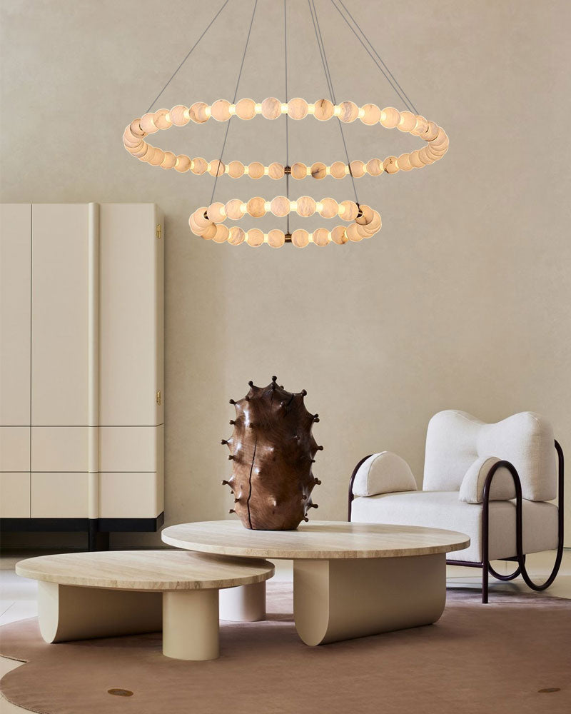 2 Ring Aluminum Pendant Light with alabaster shade