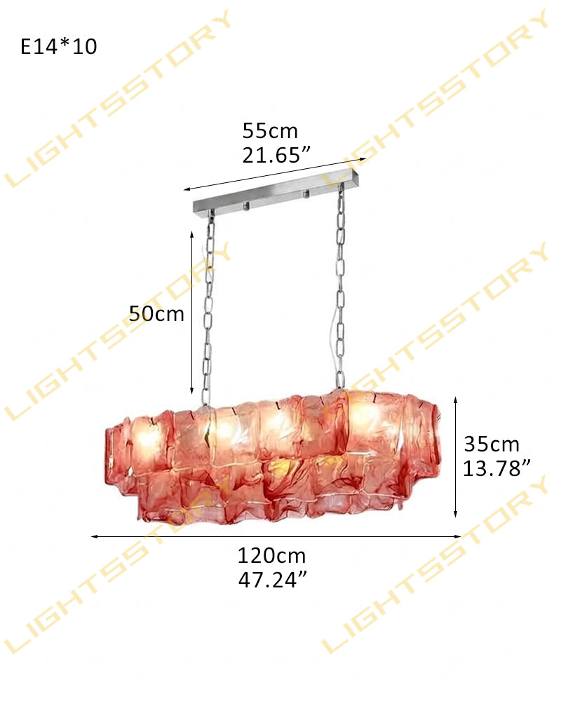 Chiara Murano Glass Contemporary Blush Pink Panel Linear Chandelier - Lux Gold Trim - Kitchen Islands & Dining Rooms