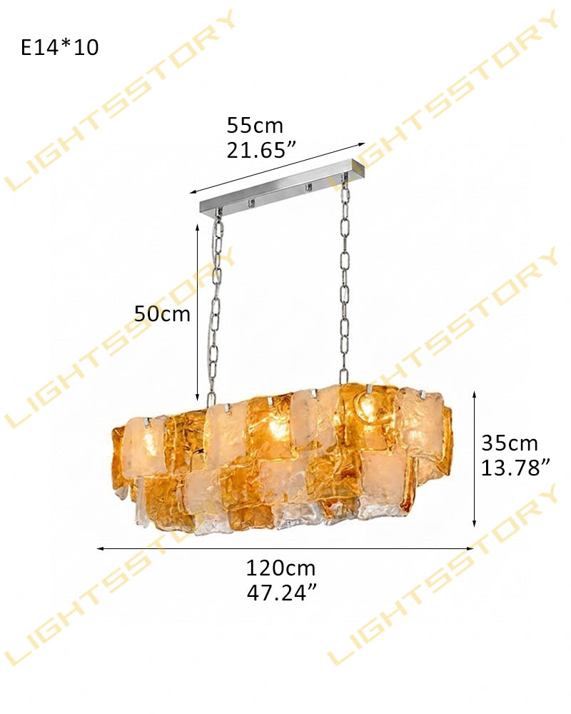 Chiara Murano Glass Contemporary White Amber Panel Linear Chandelier - Lux Gold Trim - Kitchen Islands & Dining Rooms