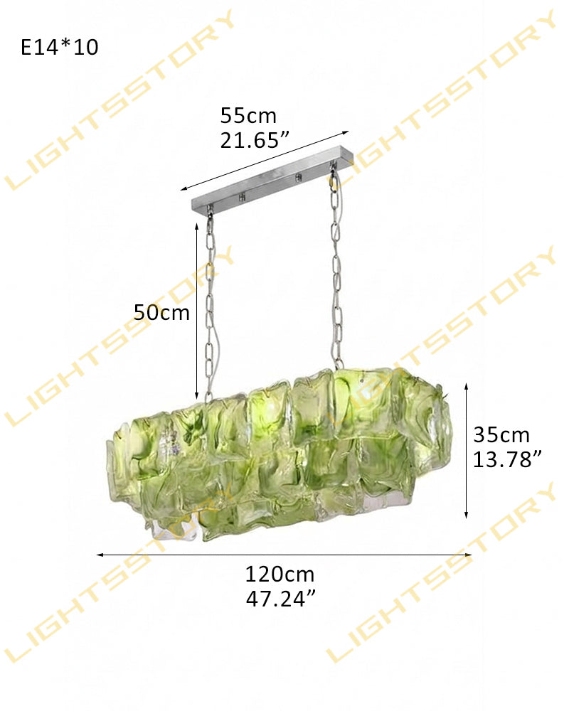 Chiara Murano Glass Contemporary Citrus Green Panel Linear Chandelier - Lux Gold Trim - Kitchen Islands & Dining Rooms