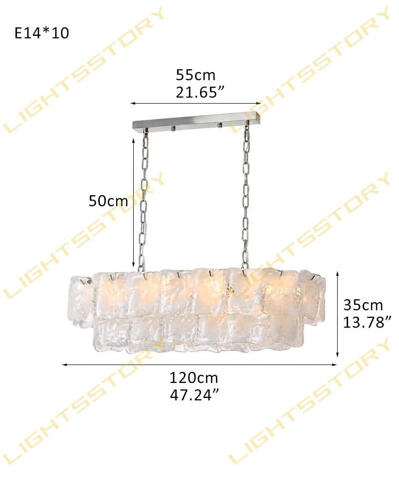 Chiara Murano Glass Contemporary Ethereal White Linear Chandelier - Lux Gold Trim - Kitchen Islands & Dining Rooms