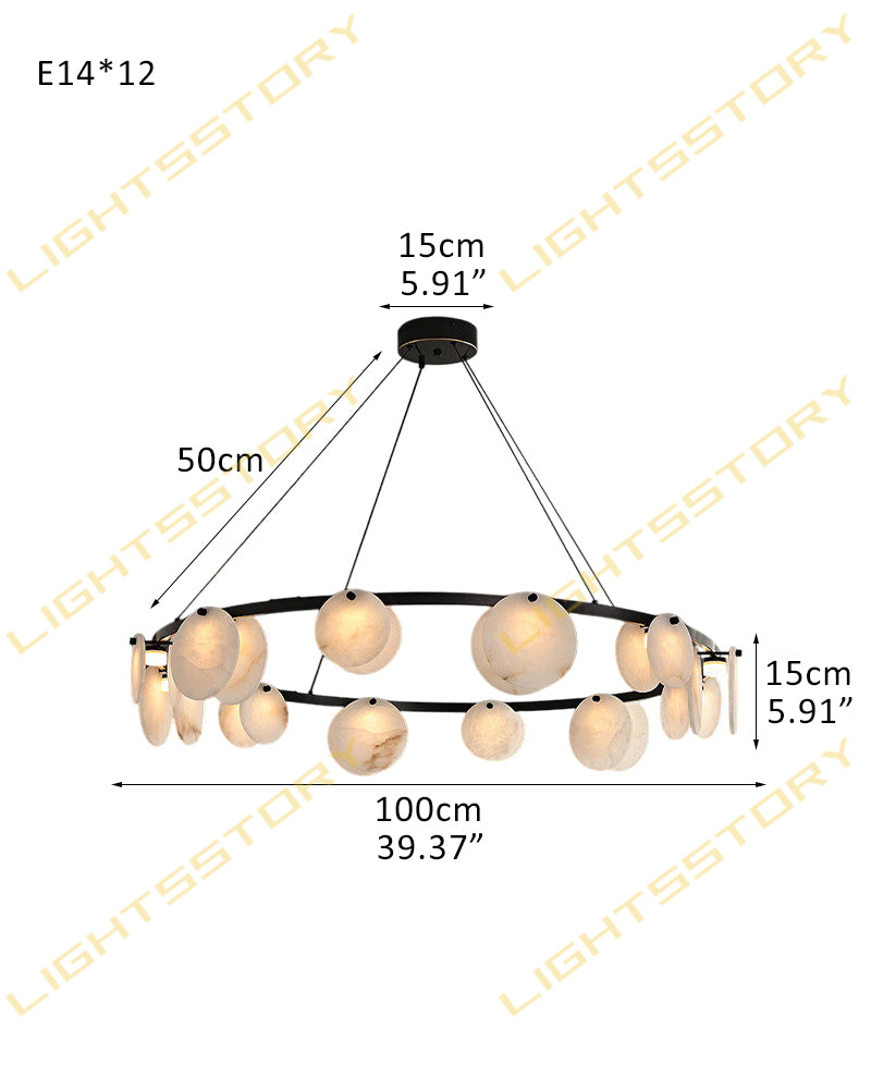 LightsStory Alabaster Statement Pendant Light - Linear Round Brass