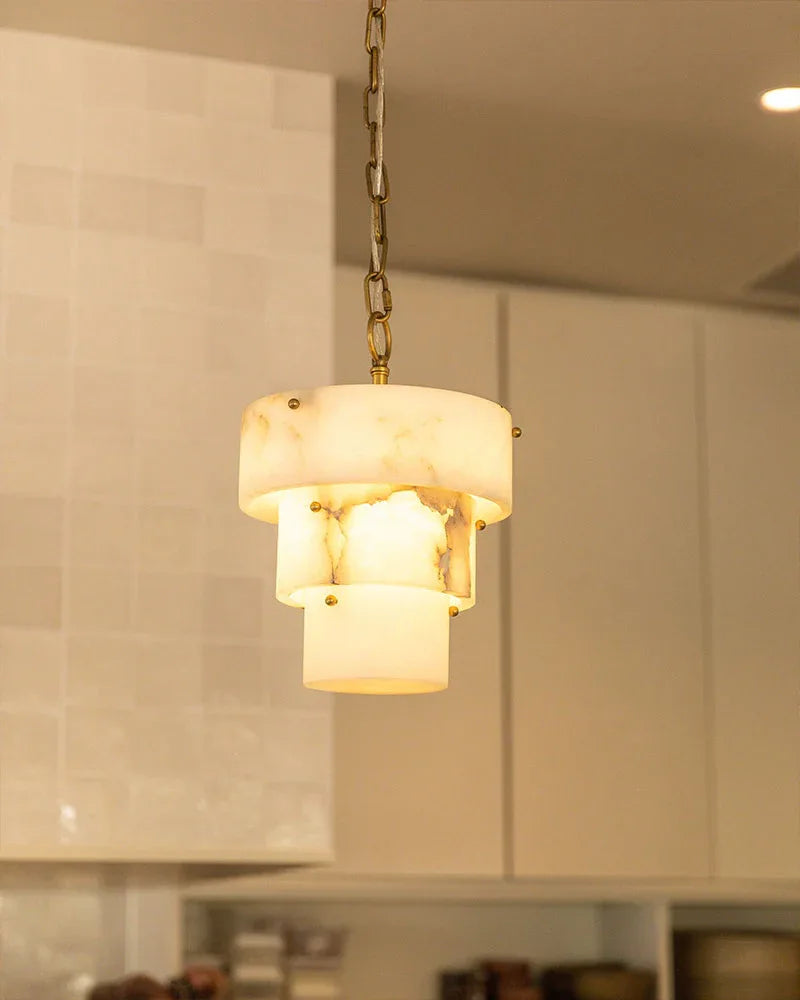 3 Tier White Round Alabaster Chain Pendant Light Fitting in Brass 10in Modern Pendant lamp