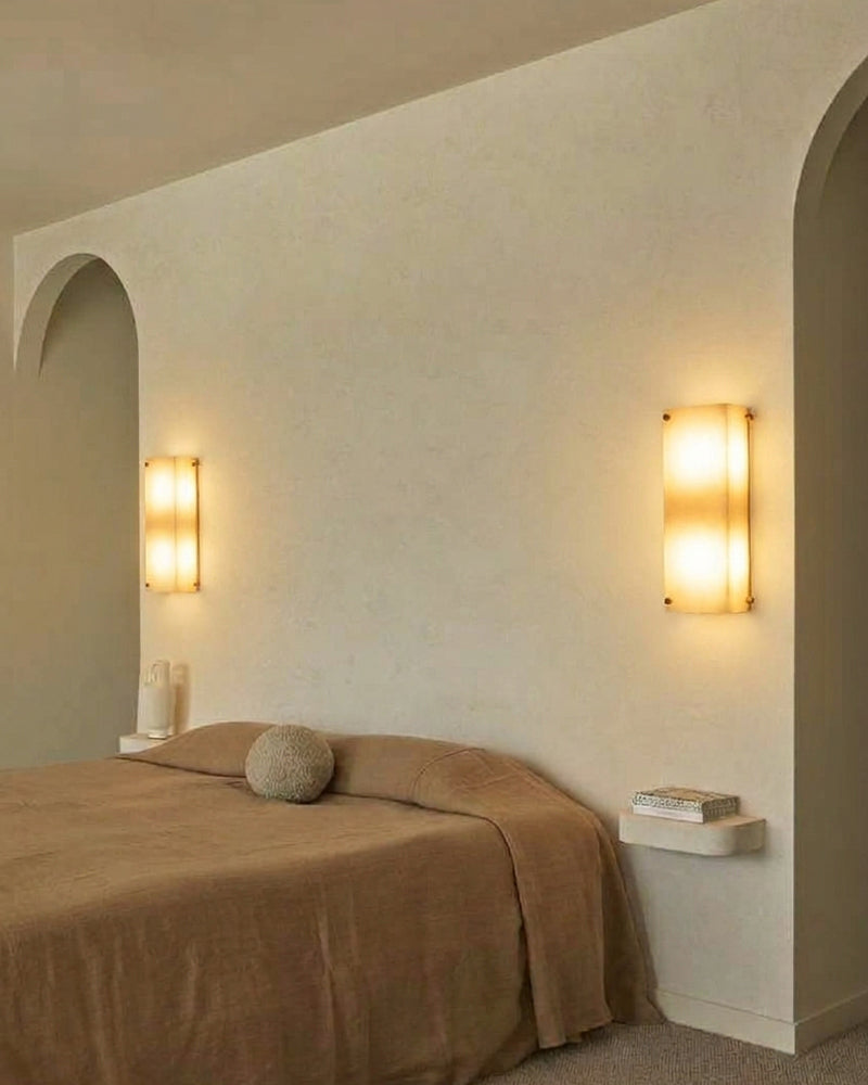 Alabaster Double Cylinder Wall Sconce - Natural Spanish Alabaster, Serene Black Trim - Bedrooms, Hallways & Bathrooms