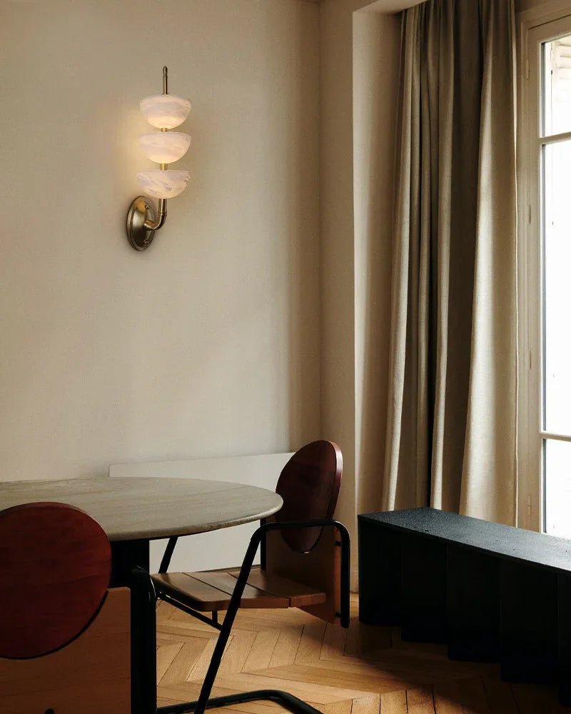 Modern Triple Alabaster Brass Stone Semi-Oval Wall Sconces 6in 15W Flush Mounted Wall Sconce Lamp