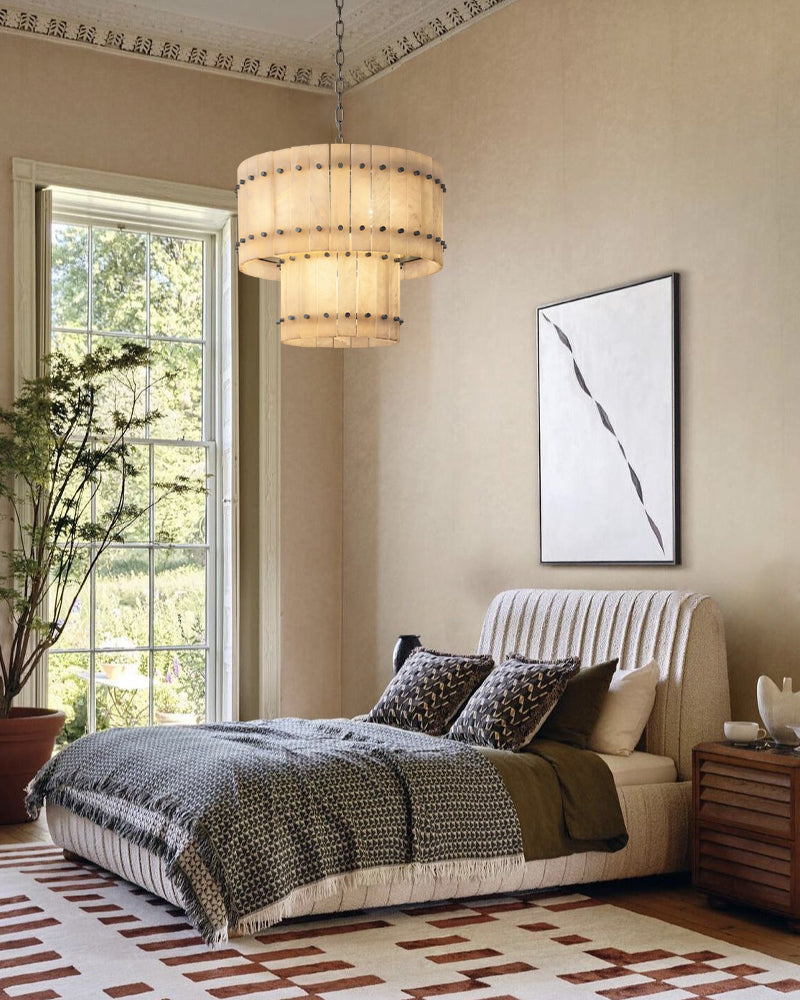 large dome alabaster chandelier light