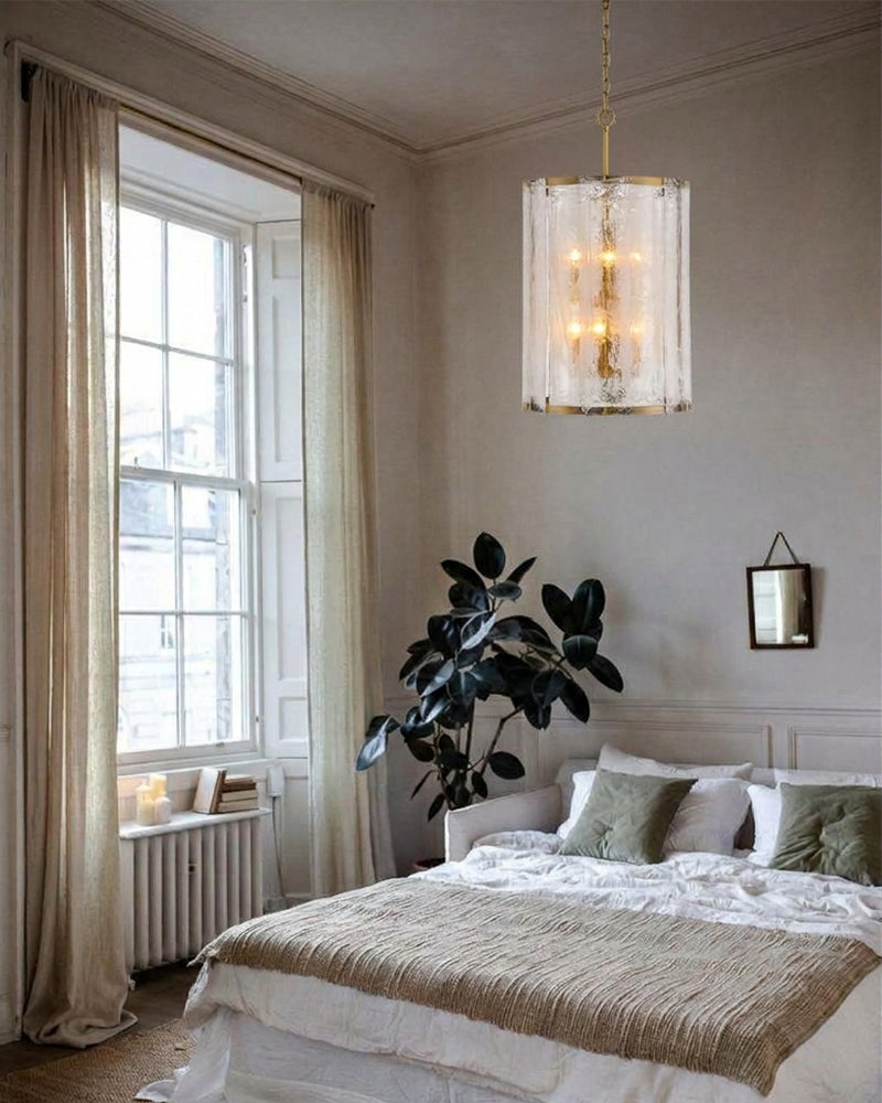 Solstice Ghiaccio Glass Lantern Pendant Light - Textured Ice Glass, Lux Gold Trim - Hallways, Foyers, Dining Rooms & Living Rooms