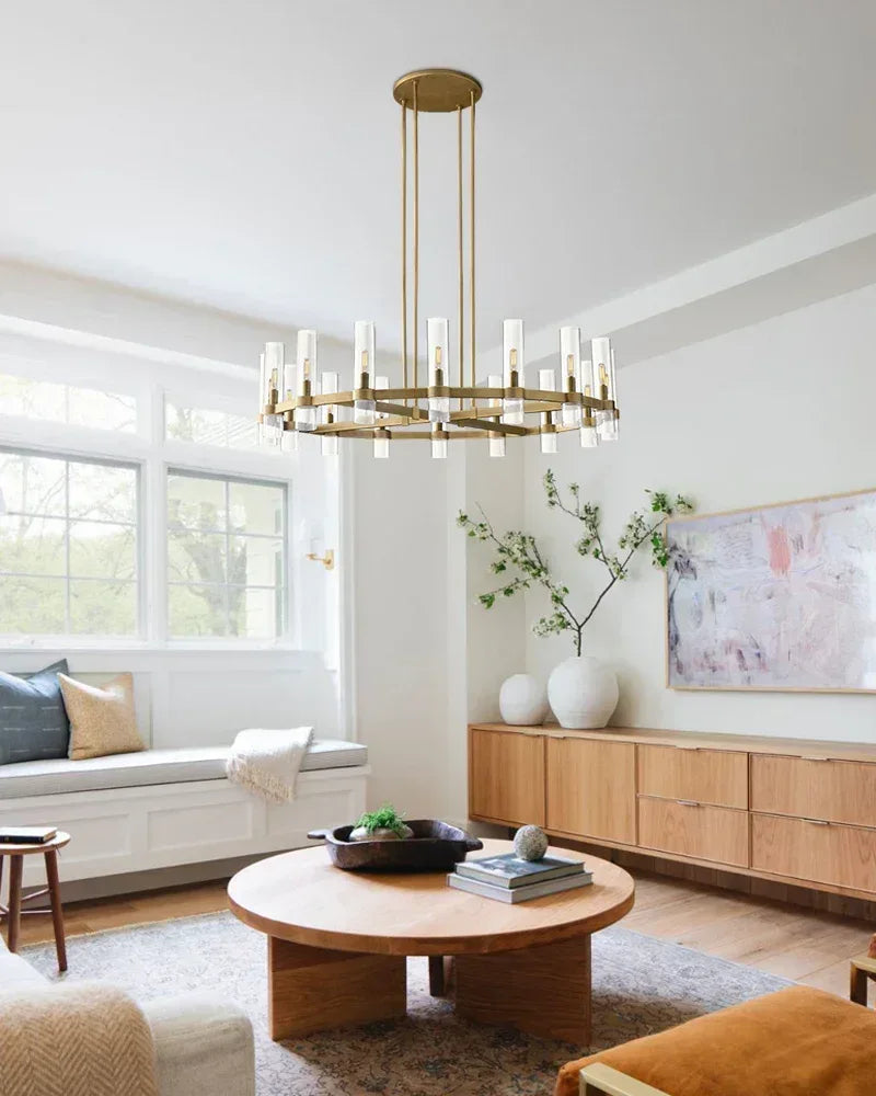 LightsStory Series Geometric Chandelier | Round Wheel Premium hand-blown glass and solid brass construction, Black Stainless finish for Dining Rooms and Living Areas American chandelier