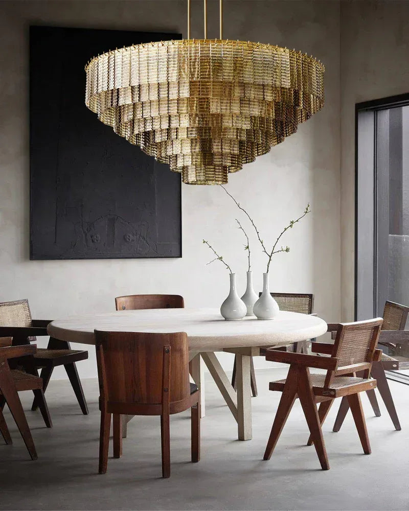 Clear & Smoke Ridged Glass Multi-Tire Large Rectanglular Sirene Chandelier Collection 40“ 48” 60" 70" American chandelier