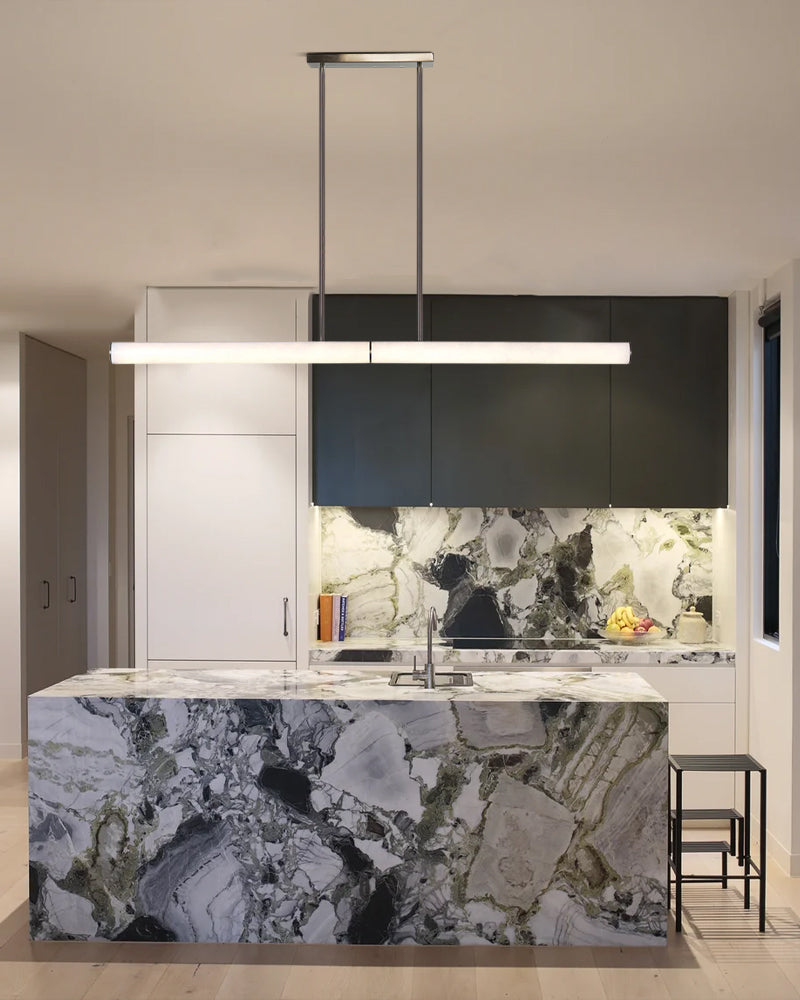 Callisto Horizontal Lighting LED Minimalist Linear Strip Alabaster Pendant Lamp for Dining Table