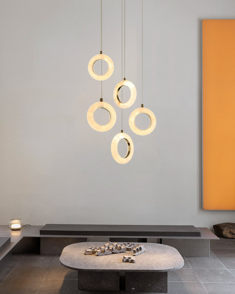 Elegant Stairwell Cluster Lighting LED Alabaste Circular Adjustable Pendant Light Fixtures
