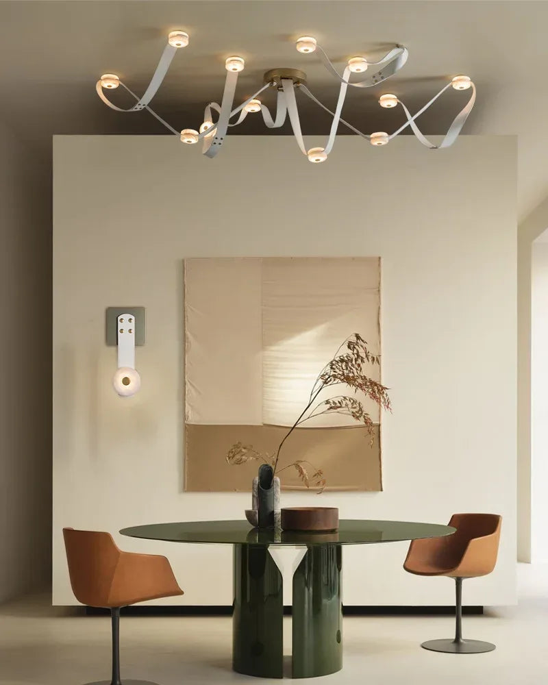 Modern Brass LED Alabaster Snaps Wall Sconce with Leather straps in Brown/Black/White Finish Brass Aged Wall Sconces