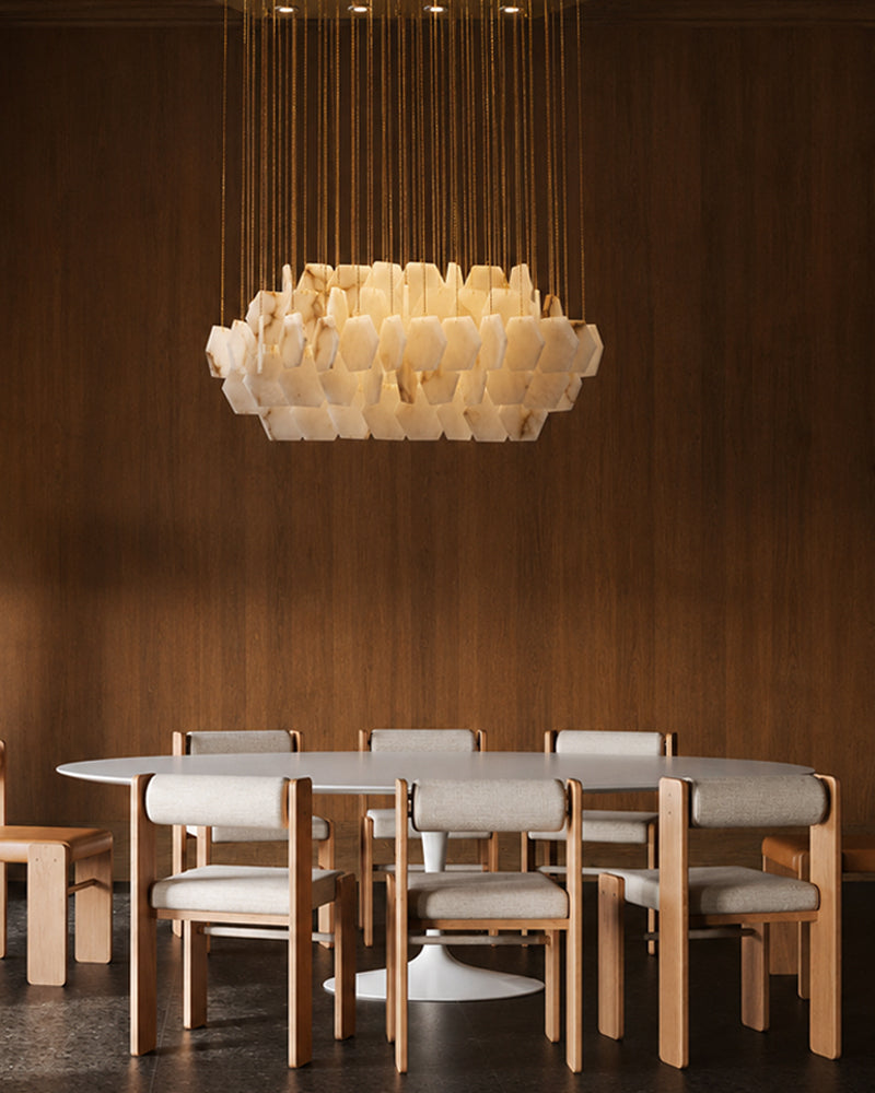LightsStory Alabaster Streamline Chandelier - Geometrical White Stone