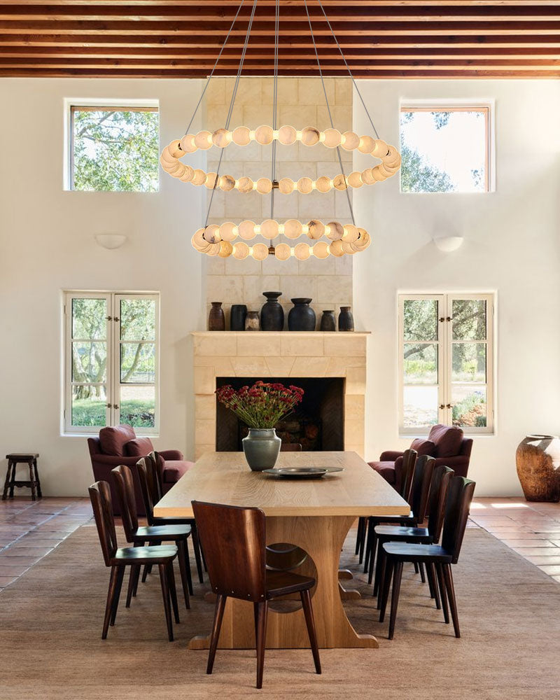 Modern Creative Alabaster Pearl Ring Loop Chandelier