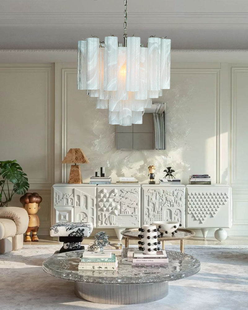 Italian Tronchi Luxury Large Multi-Tier Murano Pink Glass Tube Chandeliers
