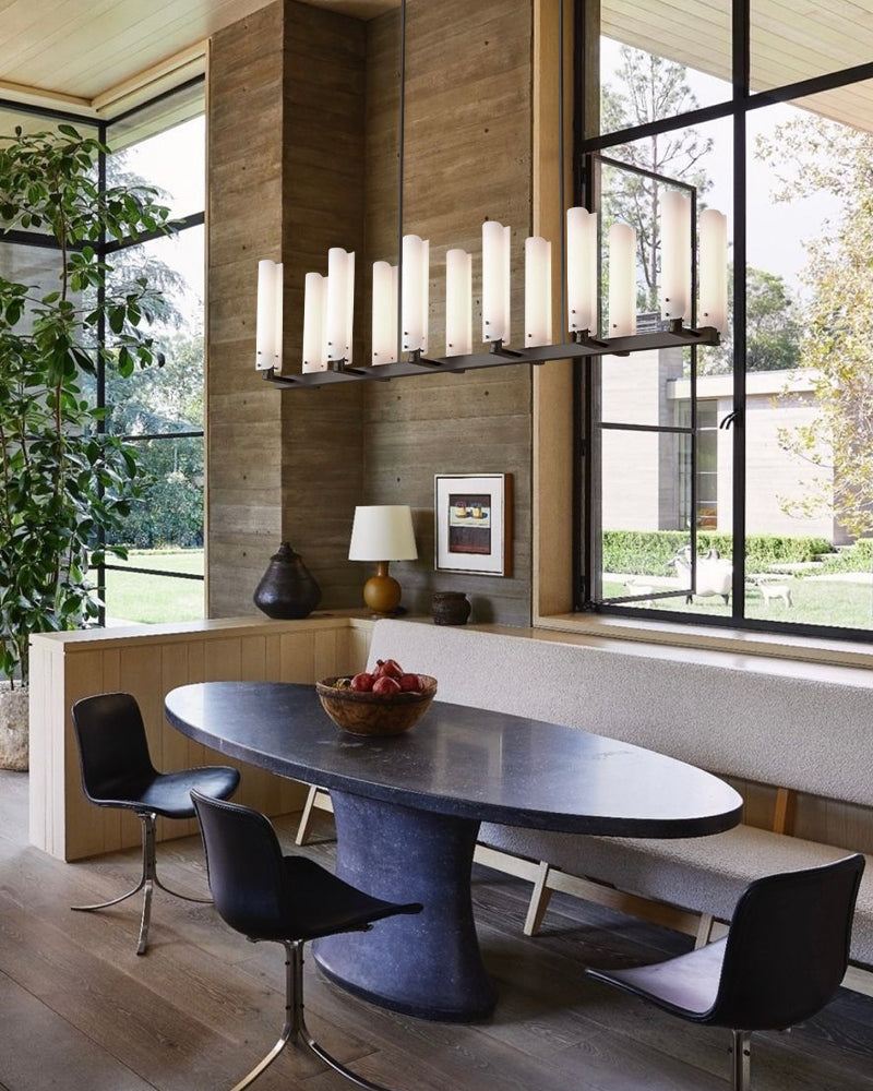 High Line Dark Brass/Black Platiere Circular Chandelier with Opal White Glass