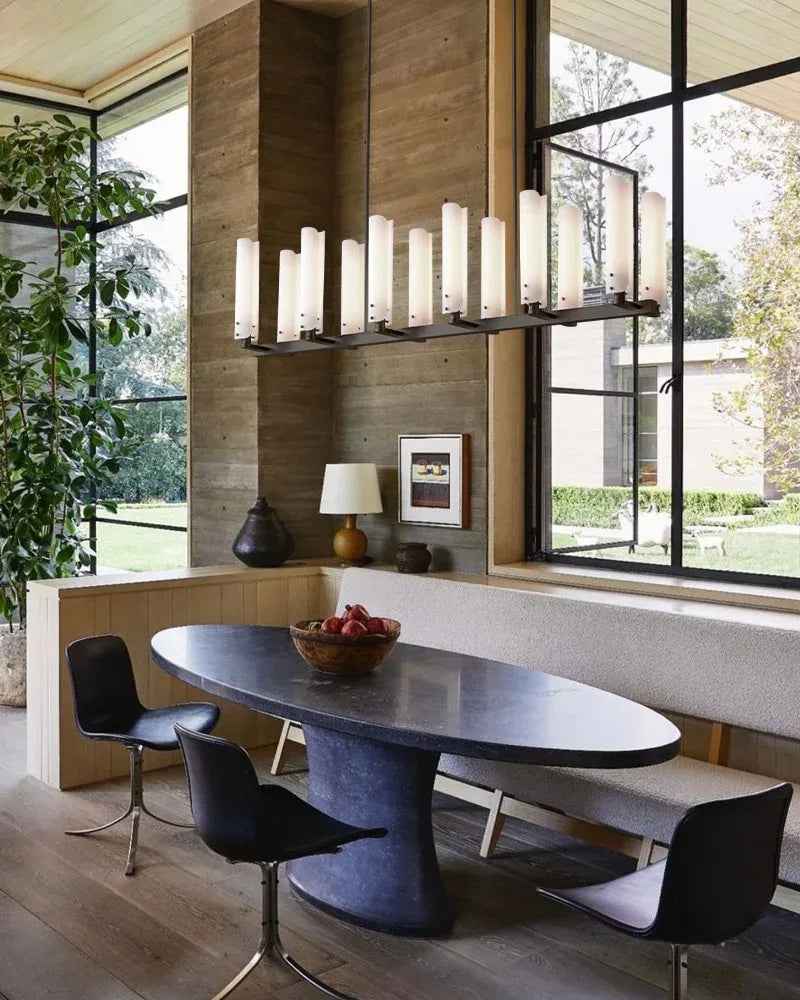Knightsbridge Series Geometric Chandelier | Circular Solid Brass and Handmade Frosted Soda-Lime Glass, Artisan Patina Finish for Dining Rooms and Entryways American chandelier