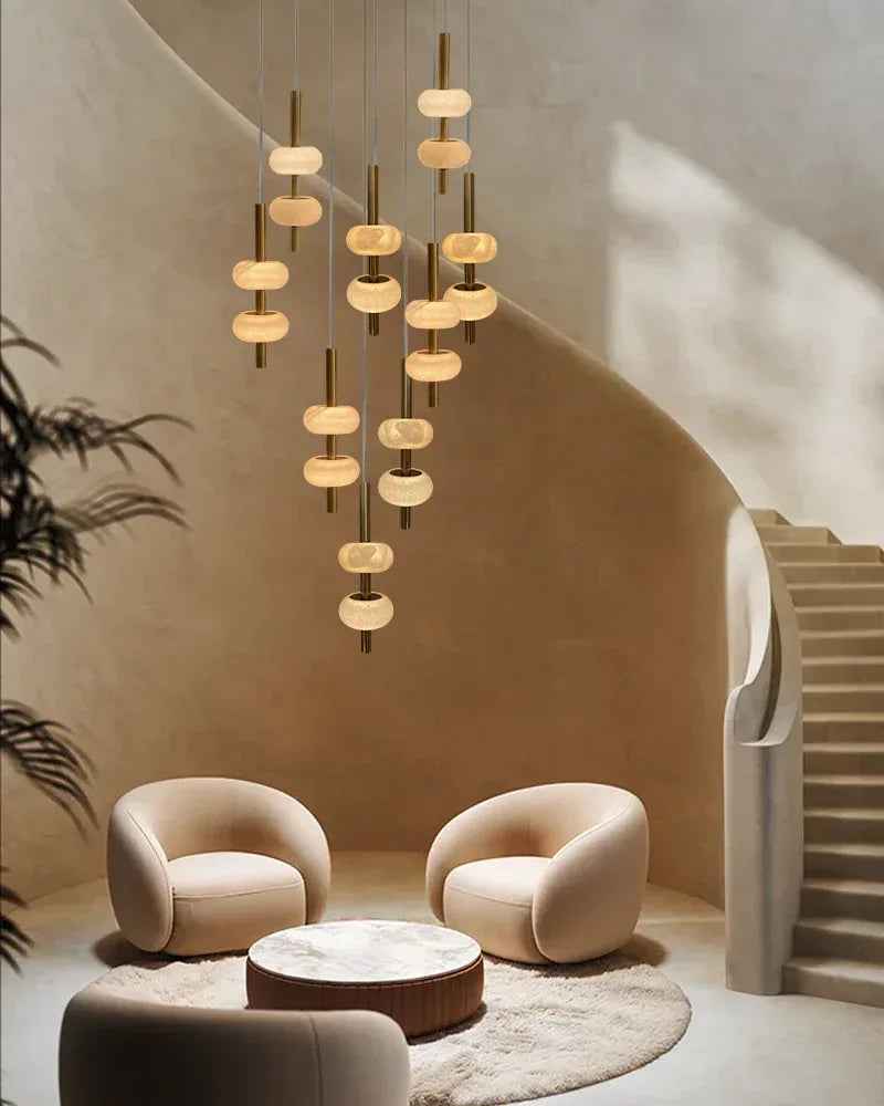 LightsStory Series Geometric Pendant Light | Dual Lighting Region Handcrafted Natural Spanish Marble, Durable Black Brass finish for Kitchen Islands and Dining Areas Modern Pendant lamp