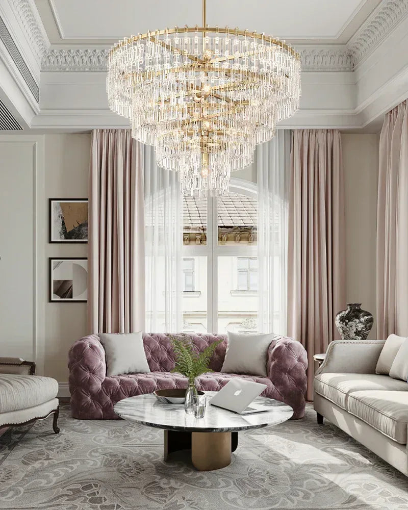 LightsStory Series Prismatic Chandelier | Multi-Layer Prismatic Crystal Hand-set Prismatic Crystals and Interlocking Steel Chains, Dual-Tone Gold or Matte Black for Entryways, Dining Areas, and Bedrooms American chandelier