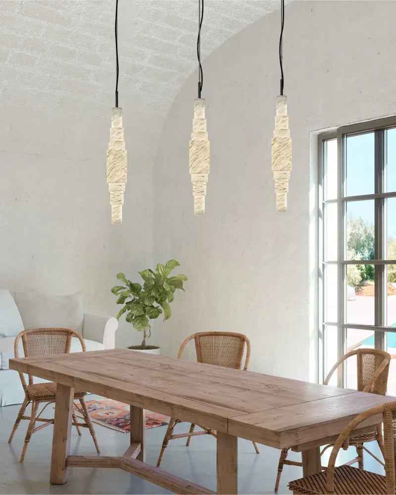 LightsStory Series Ethereal Pendant Light | Dual-Cascade Natural Alabaster Stone, Natural Stone Texture for Dining rooms, living spaces, and entryways Vintage Simple Pendant Lamp