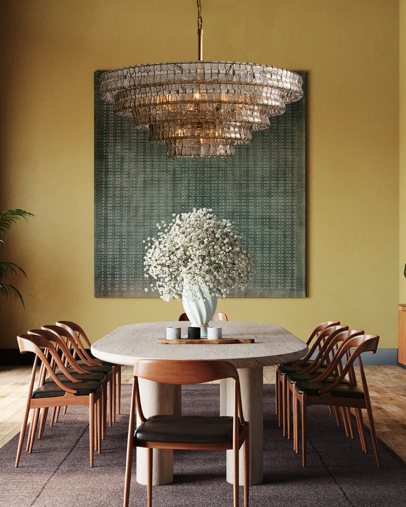 Ghiaccio Aluminum Chain E14 Tiered Round Chandelier 48" in Glass Transaparent /Smoke
