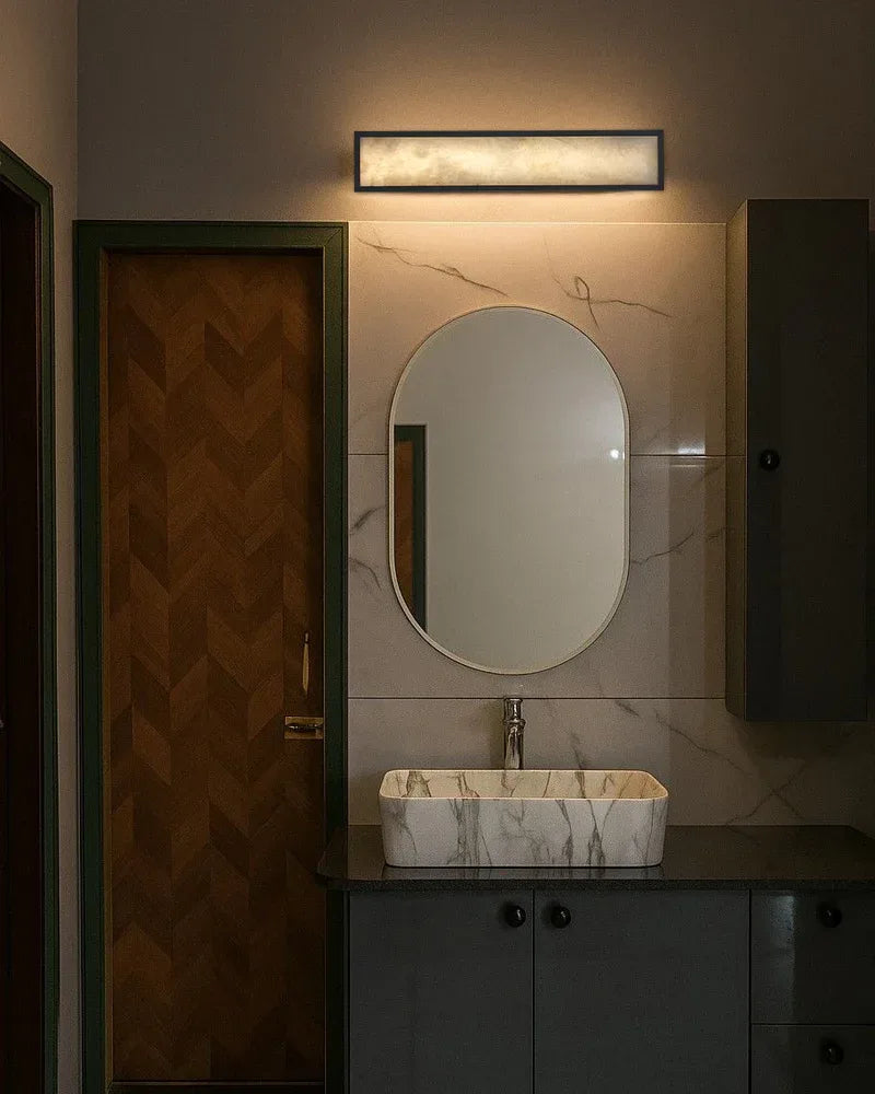 LightsStory Series Geometric Wall Sconce | Geometric Natural Alabaster and Durable Iron, Brass and Black Metalwork for Dining Rooms, Bedrooms, and Living Areas Modern Art Design Wall Lamp