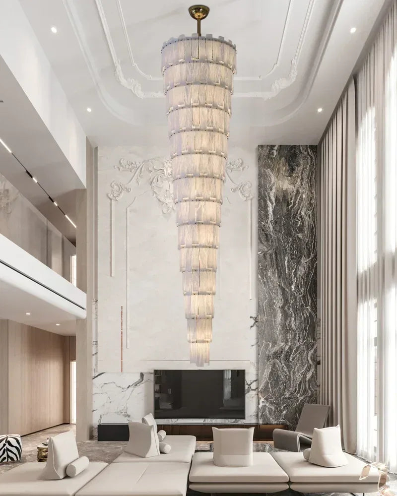 Modern LED High Ceiling Multi Tier Alabaster Chandelier in Black Framework for living room Luxury Modern Chandelier