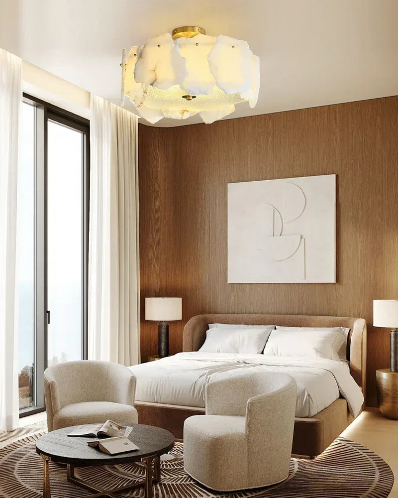 5/6-Light Small LED Alabaster Raised Flush Mount Ceiling Light Wide 20“ 24” Flush Mounted Ceiling Lamp