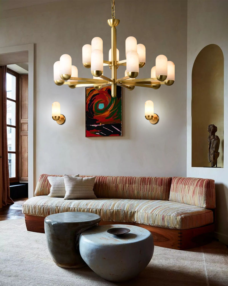 1/6/8/15 lights Small Alabaster Luxury Moonshade Brass Chandelier for dining room