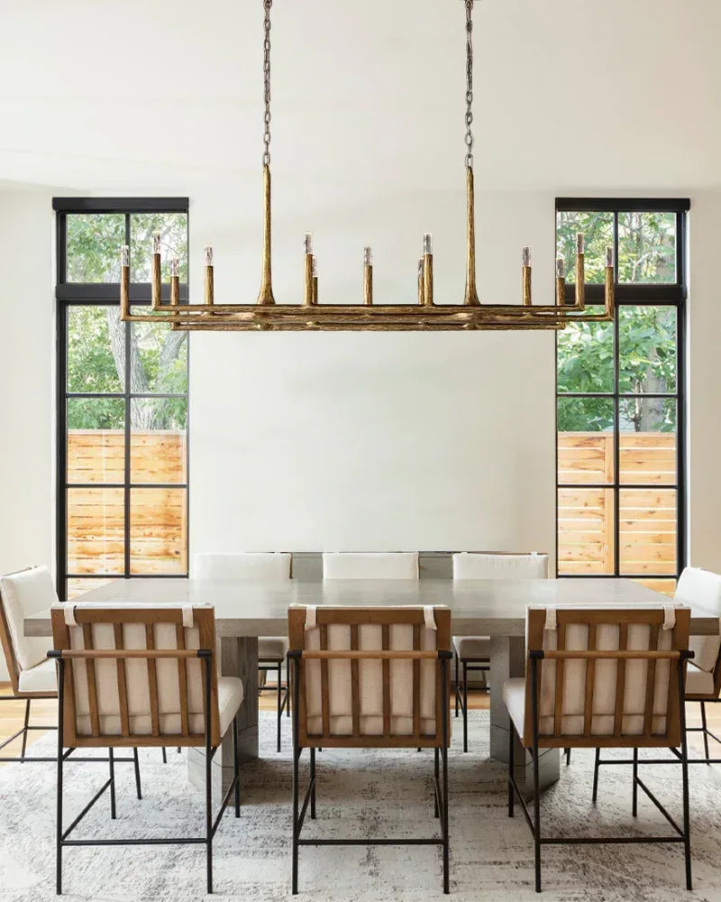 Thod Hand-Forged Iron Linear Chandeliers Black Wide 54" 72" 95" for Dining table American Vintage chandelier lamp