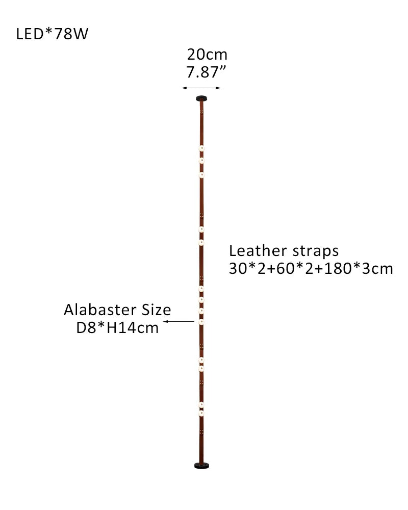 Hubbardton Forge Snaps Small LED Floor-to-Ceiling Light in Brown Leather Finished 13-light-30X2+60X2+180X3cm Belt-A White Alabaster + Brown Leather American standing floor lamp