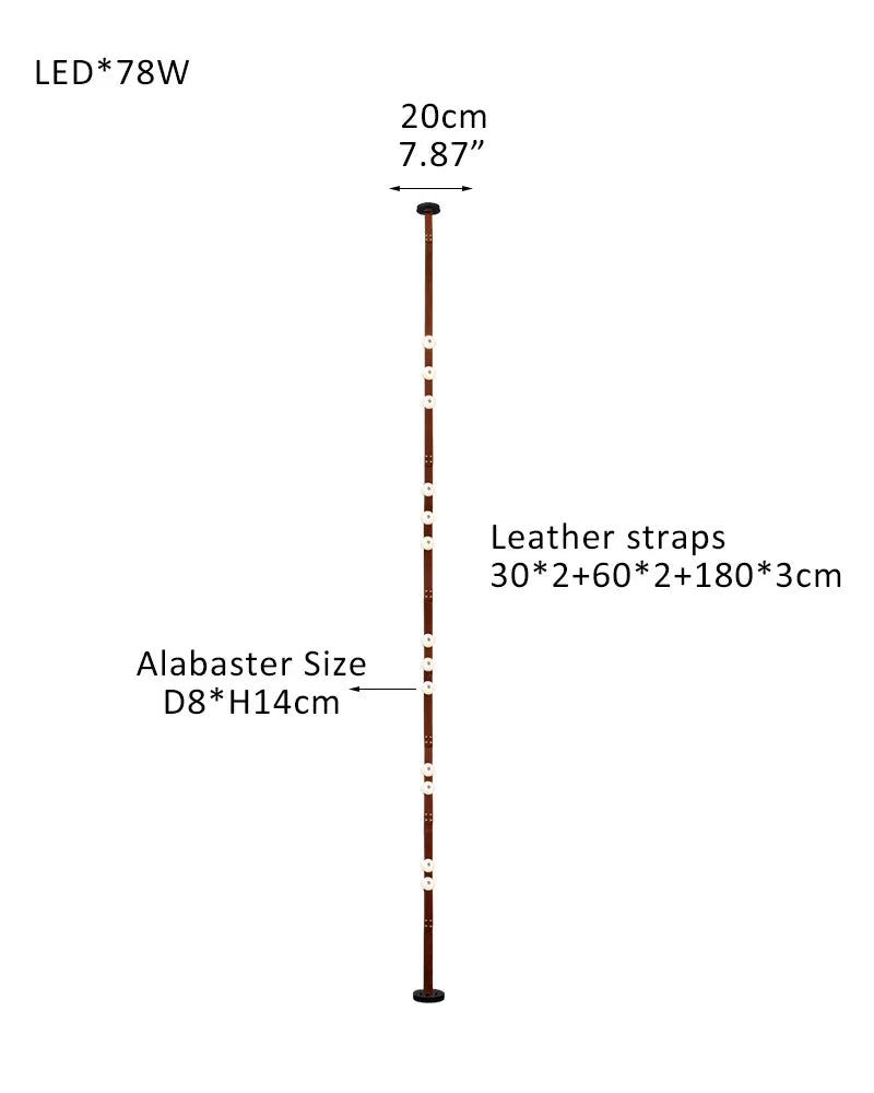 Hubbardton Forge Snaps Small LED Floor-to-Ceiling Light in Brown Leather Finished 13-light-30X2+60X2+180X3cm Belt-B White Alabaster + Brown Leather American standing floor lamp