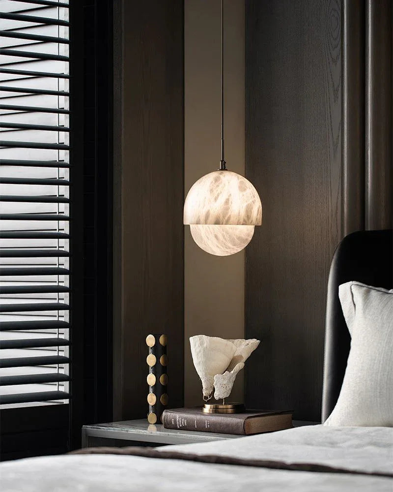 LED Round marble small pendant lamp 6" in white for kitchen, loft, bedroom, corridor Modern Pendant lamp