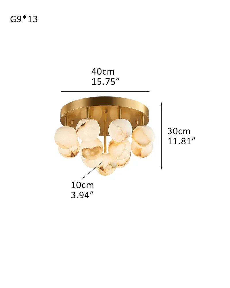 7/13/19-Light Soft Brass and Faux Alabaster Semi Flush Mount with Etched Opal Marble Shades 13-light-D10CM D4" Brass + White Flush Mounted Ceiling Lamp