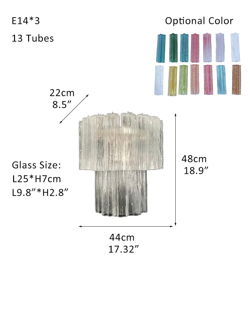 Classic Murano Transparent Glass Tube Chandelier Brushed Gold & Chrome Frame W-D44*H48CM D17"*H20"(13 tubes) Transparent Glass + Silver Frame American chandelier